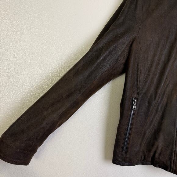 Remy Lambskin Leather Jacket Womens Large Brown Full Zip Snap Handcrafted USA - Picture 8 of 15